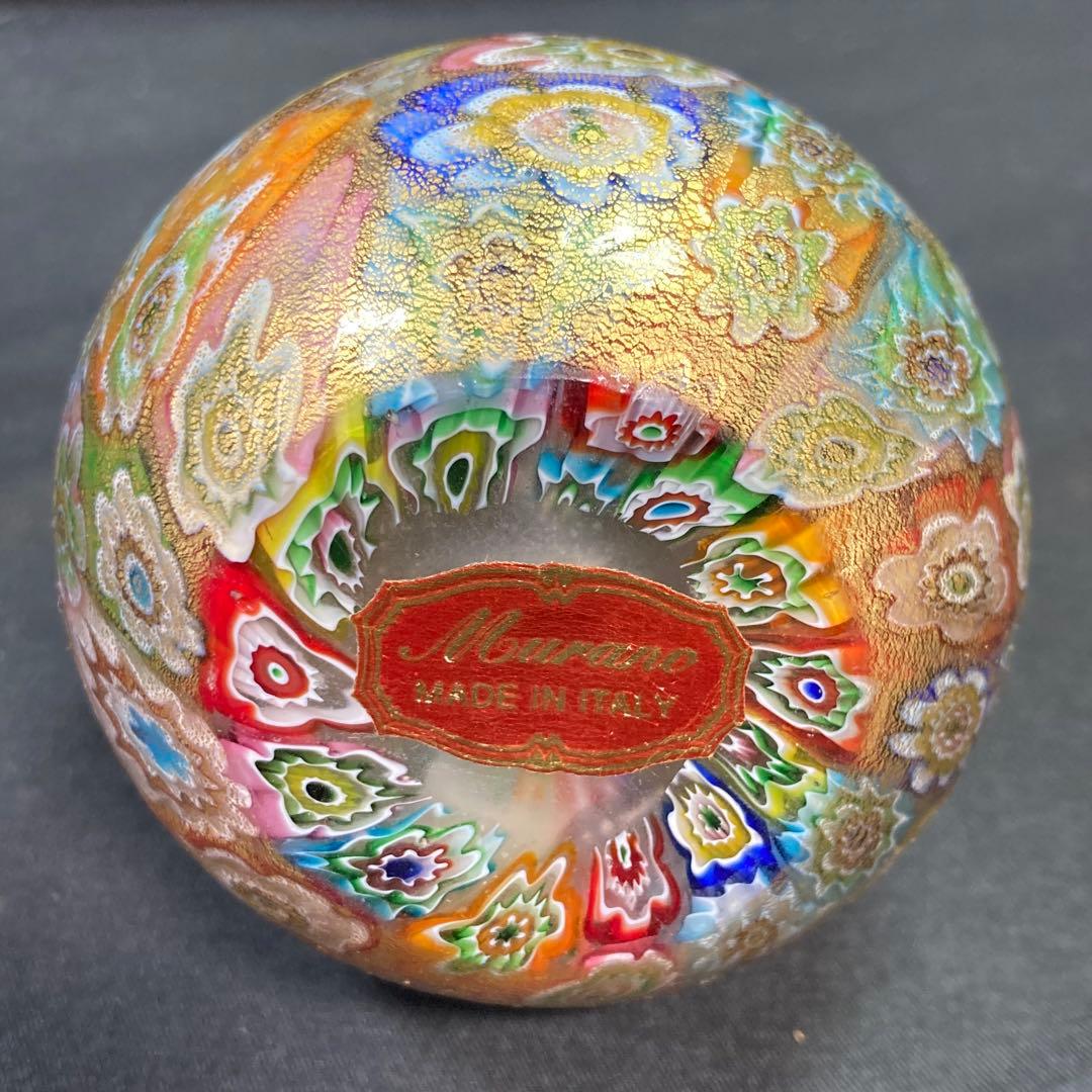 【美品】ムラーノガラス ペーパーウエイト 金彩 花柄