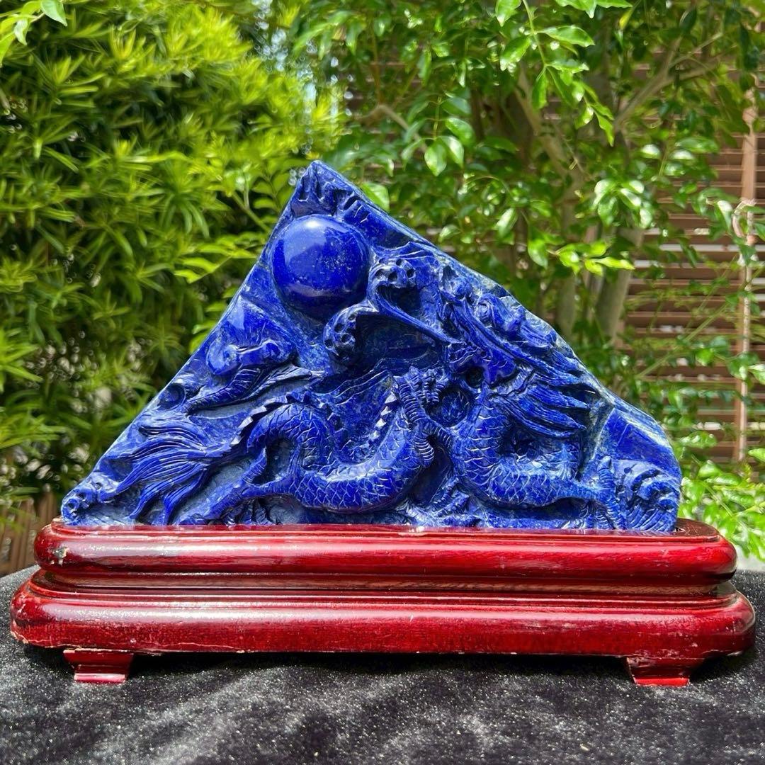 新年開運にも✨極上の逸品☆青龍✨ラピスラズリ 龍彫り 原石 天然石 置物 一点物