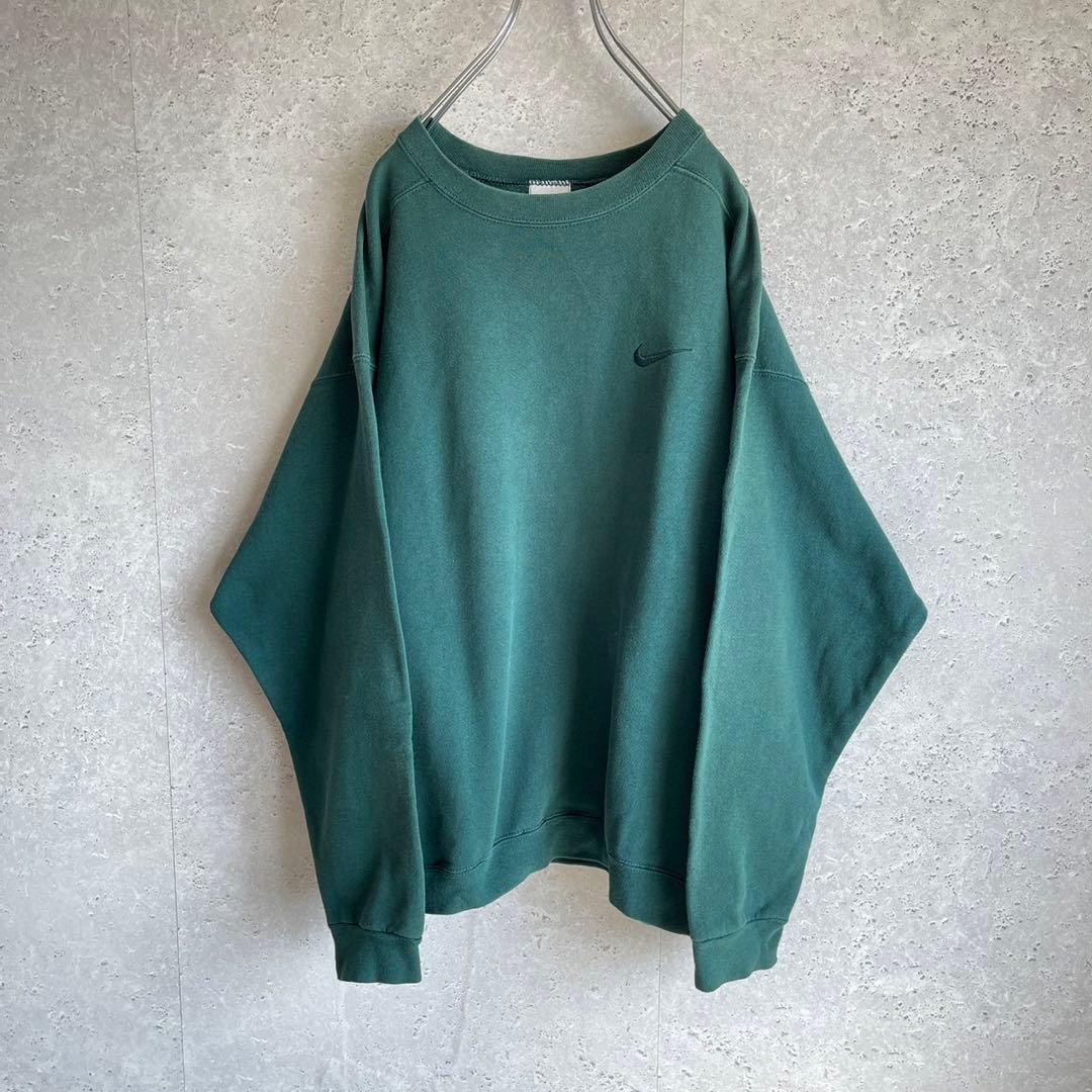 NIKE 銀タグ 90s アメリカ製 スウェット 刺繍ロゴ 1番人気 カーキ 緑