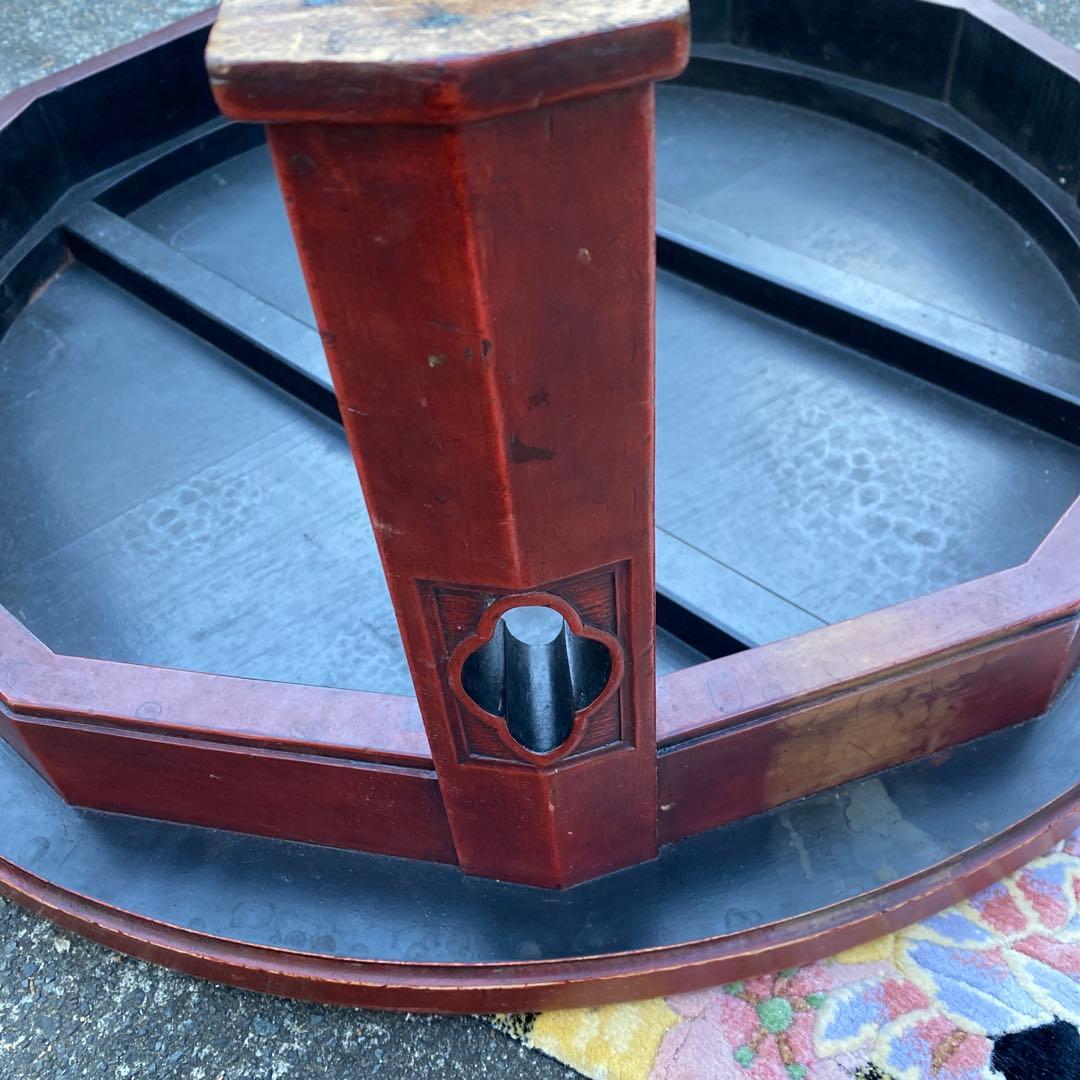 丸座卓　円卓　ちゃぶ台　75cm　朱色　中国美術