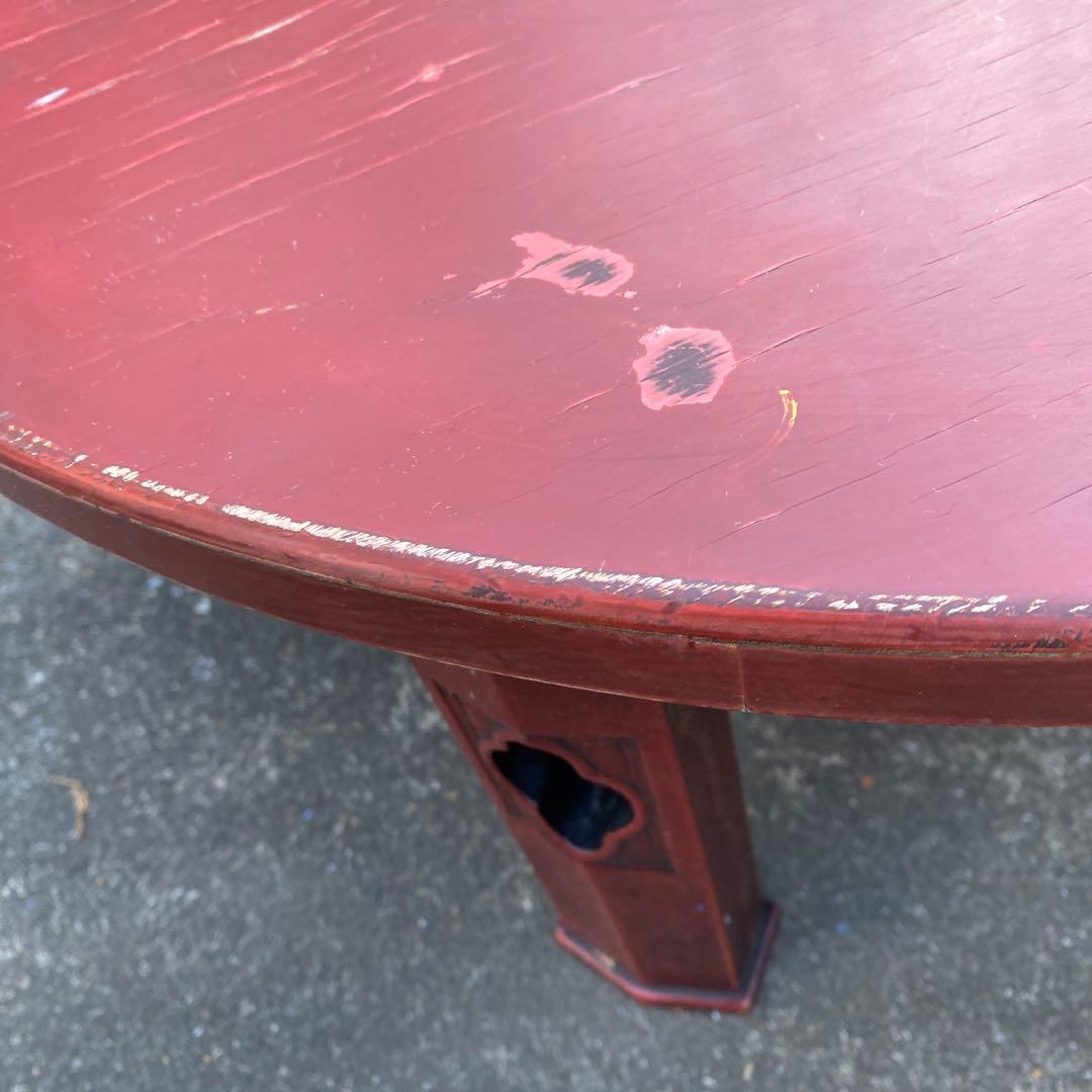 丸座卓　円卓　ちゃぶ台　75cm　朱色　中国美術