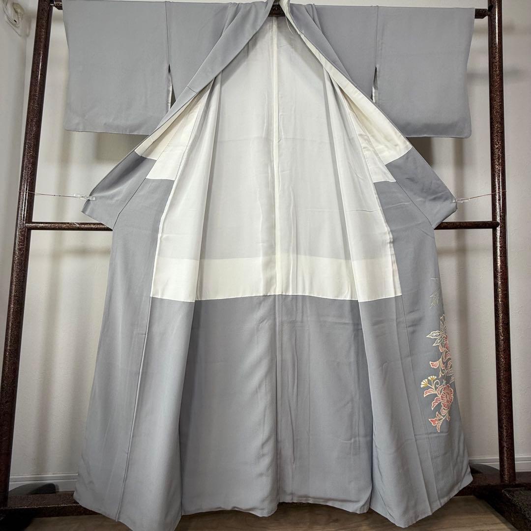 超美品　色留袖　本加賀友禅　松井眞夫　作家物　落款　正絹　袷　160 グレー