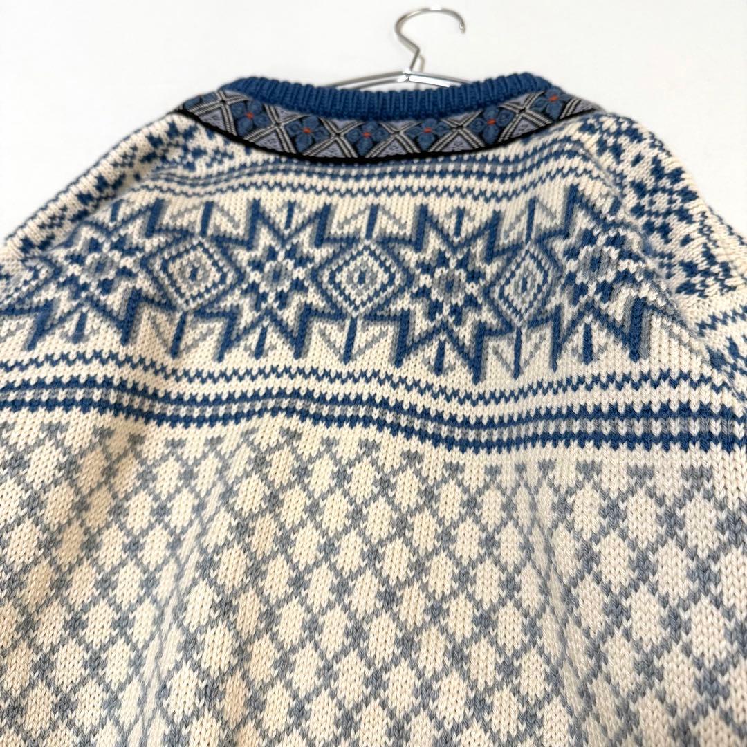 【ダーレ オブ ノルウェイ】ノルディックカーディガン（XL）ブルー　シルバー金具