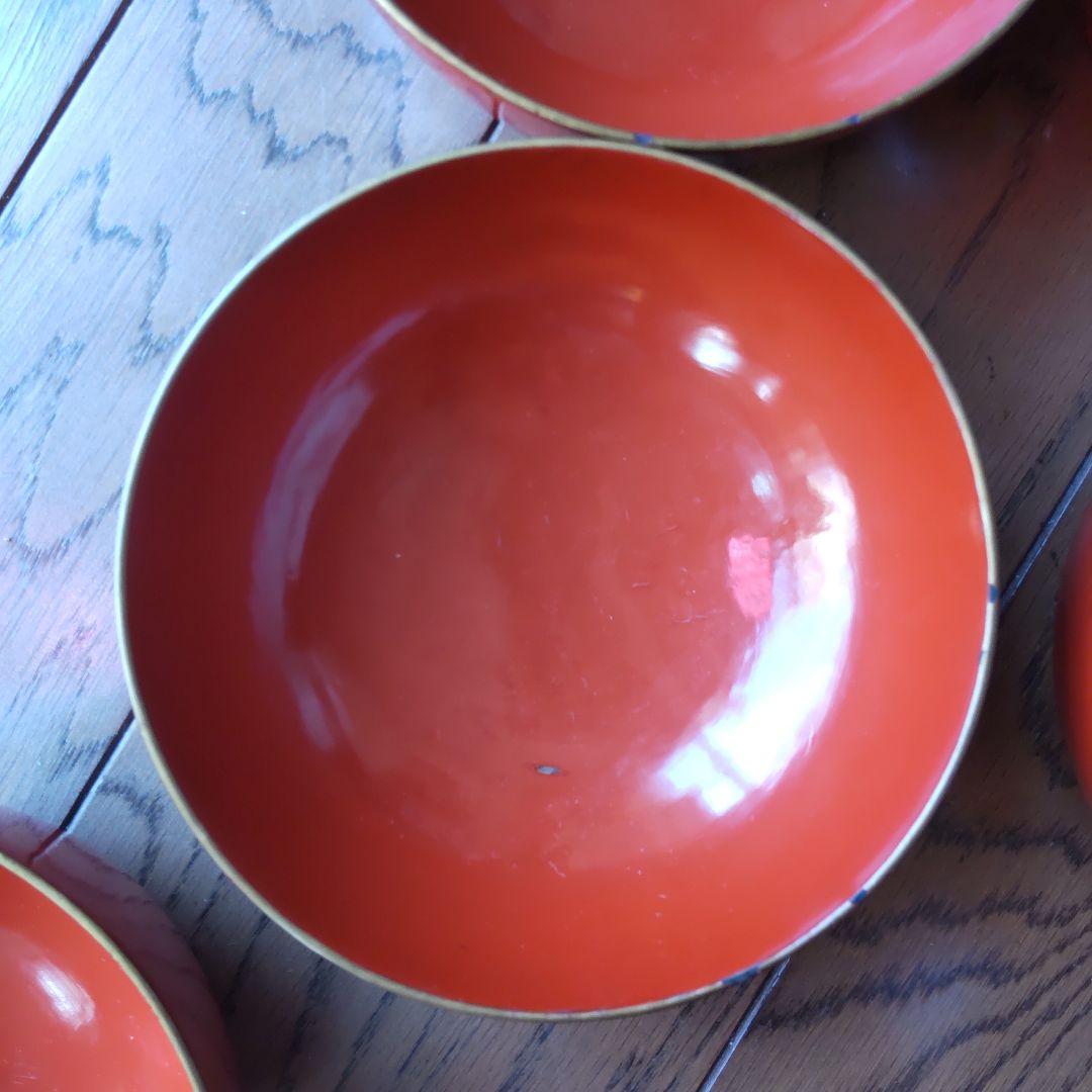 骨董　漆塗り　皆朱　沈金　菓子椀10客