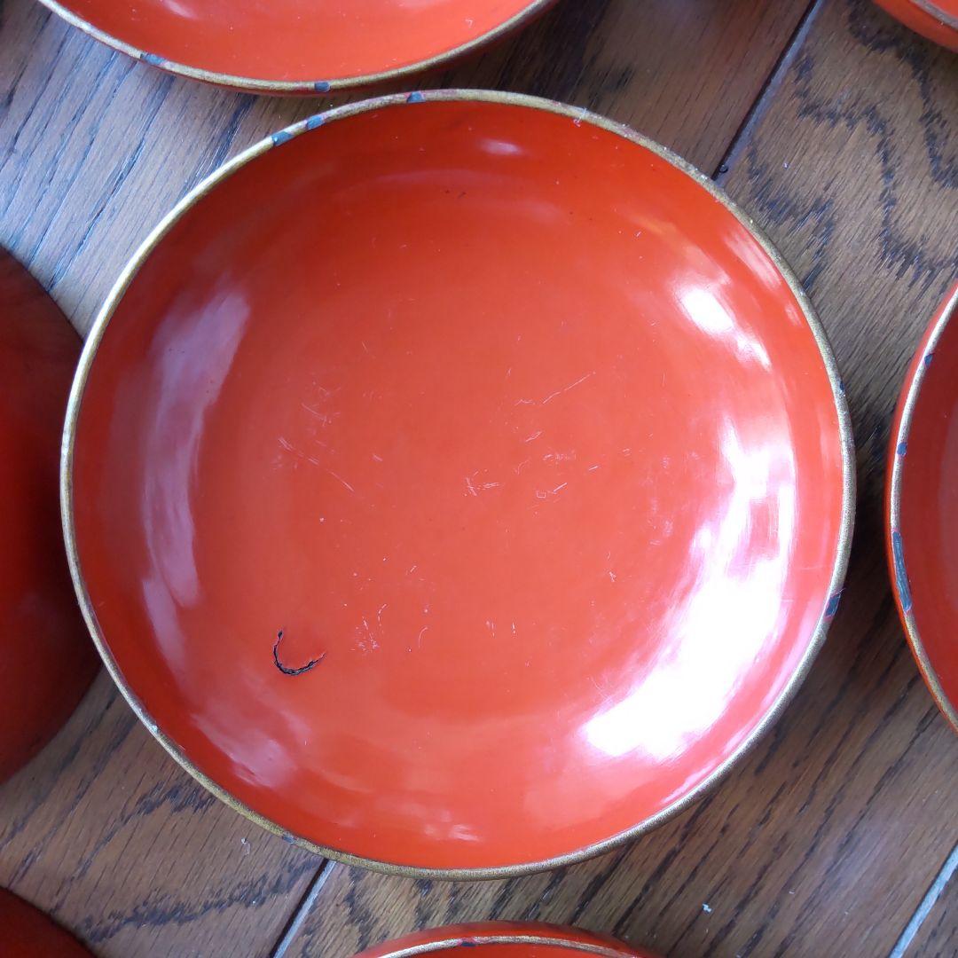 骨董　漆塗り　皆朱　沈金　菓子椀10客