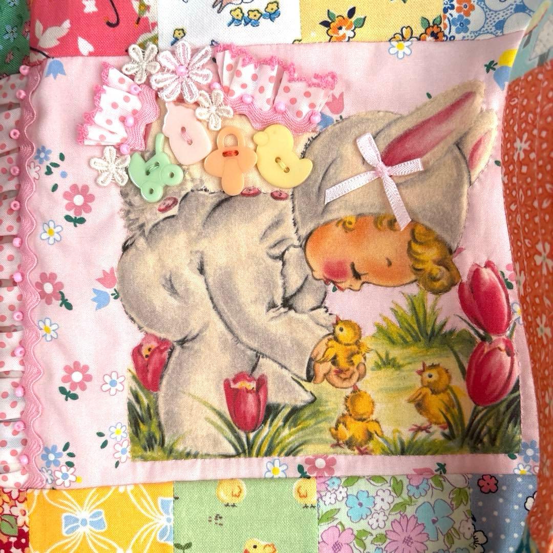 サーティーズ復刻版パッチワークトートバッグ ショルダー紐、ミニポーチ付き