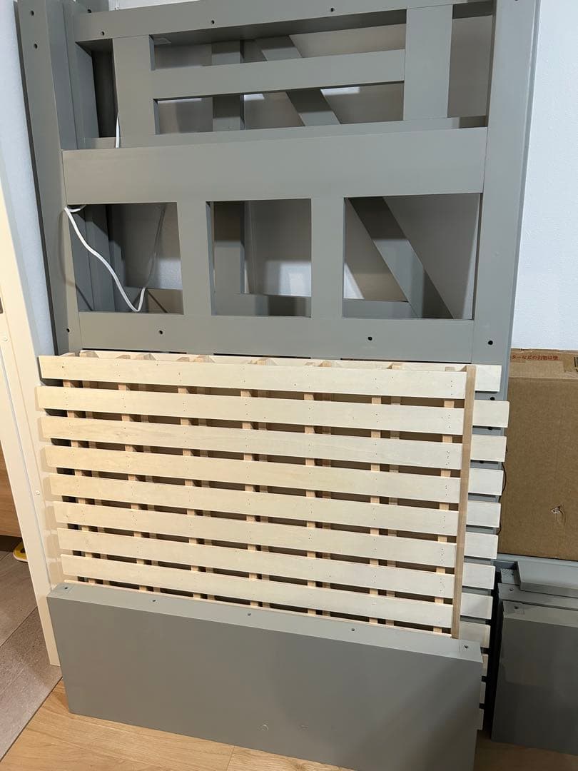 ステア ロフトベッド ハイタイプ シングル ウッド 階段付き グレー