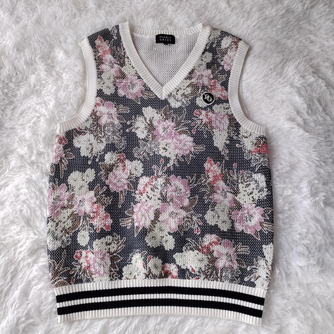 【完売品】パーリーゲイツ LIBERTY プリント Vネック ニットベスト 花柄