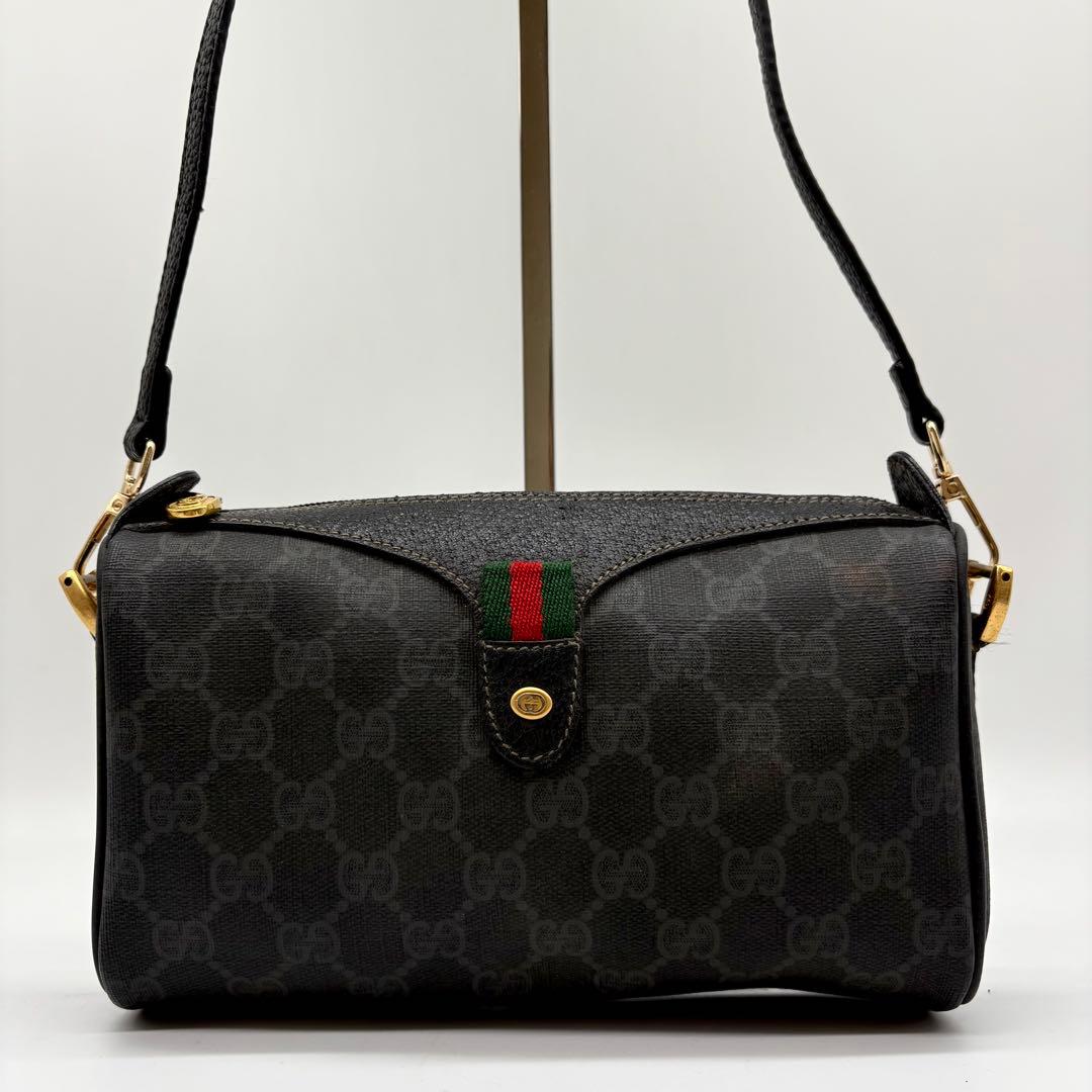 希少 GUCCI オールドグッチ シェリーライン ショルダーバッグ GG柄 黒