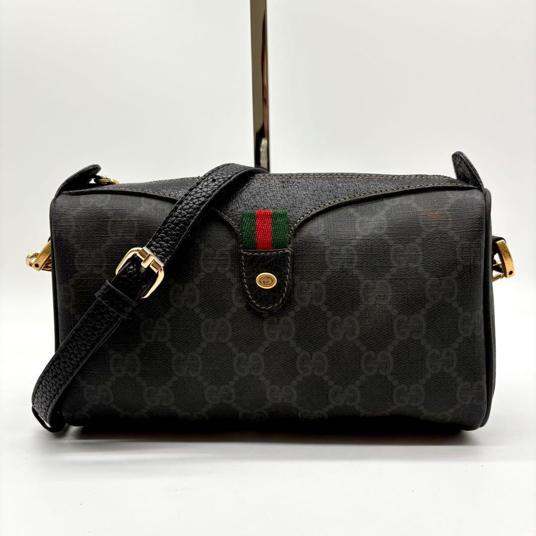 希少 GUCCI オールドグッチ シェリーライン ショルダーバッグ GG柄 黒