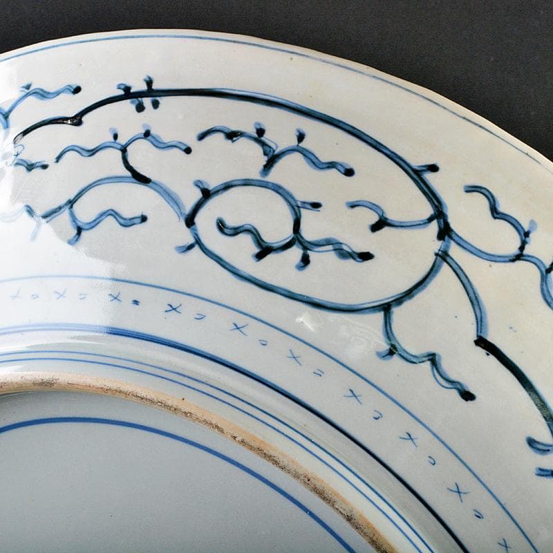 伊万里焼　古伊万里　大明成化年製銘　染付　蛸唐草松竹梅文　大皿　V　R5969B