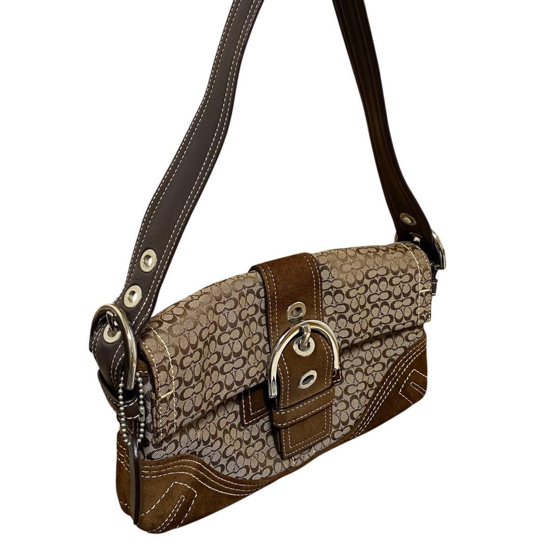【保存袋付】COACH コーチ シグネチャー スエード ショルダーバッグ 茶色