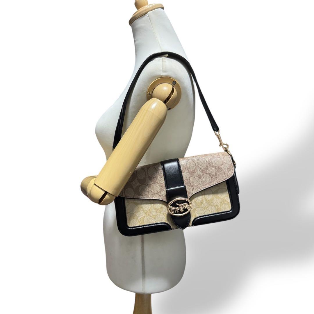 極美品✨️コーチ ワンショルダーバッグ ジョージ タビー PVC レザー 蛇柄 黒