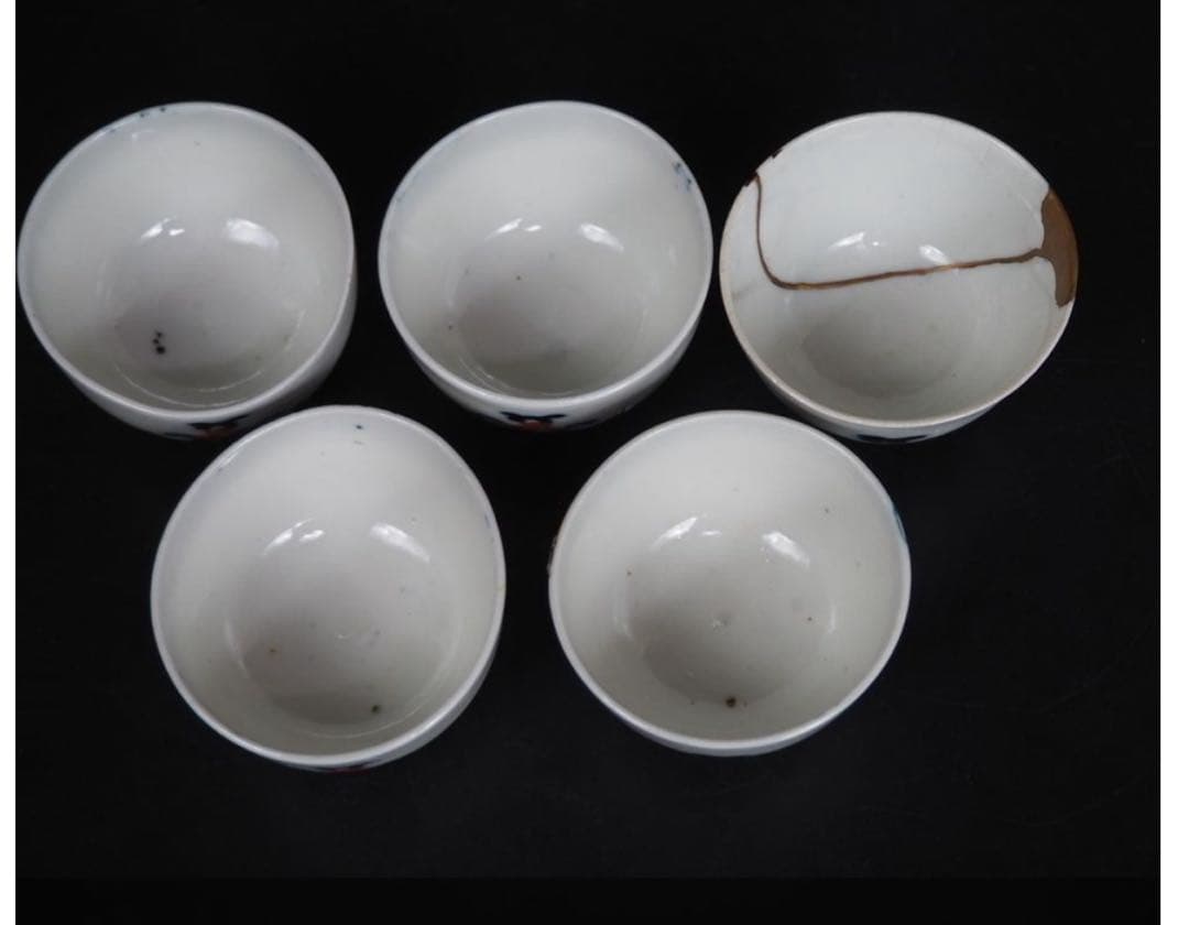 送料無料　江戸時代『成化年製』豆彩煎茶碗５客