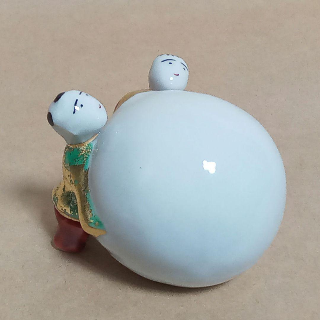 蓋置　色絵　雪だるま二閑人　昭阿弥