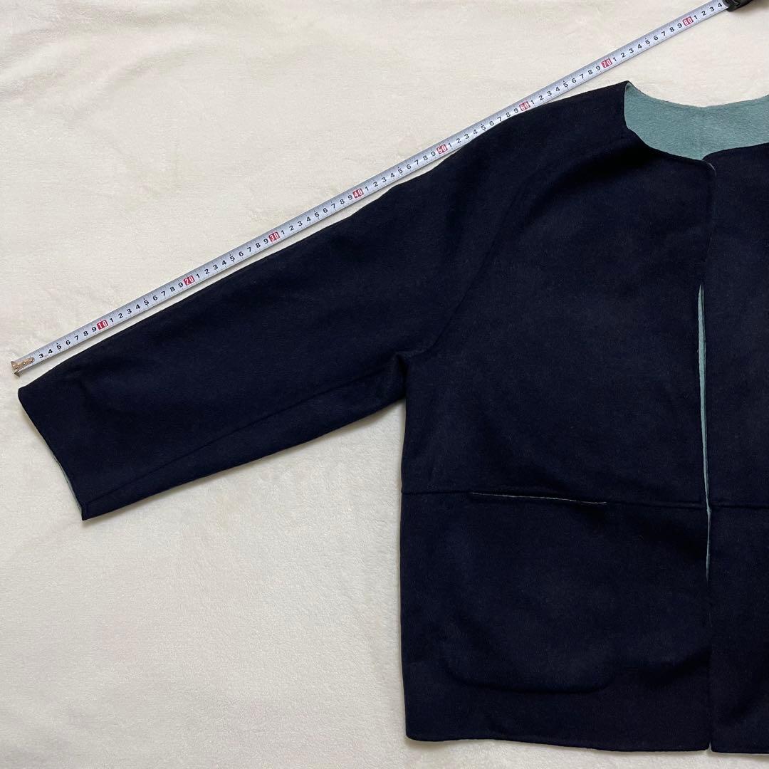 極美品 ヒューマンウーマン リバーコート ＷＮメルトンバイカラーコート ウール