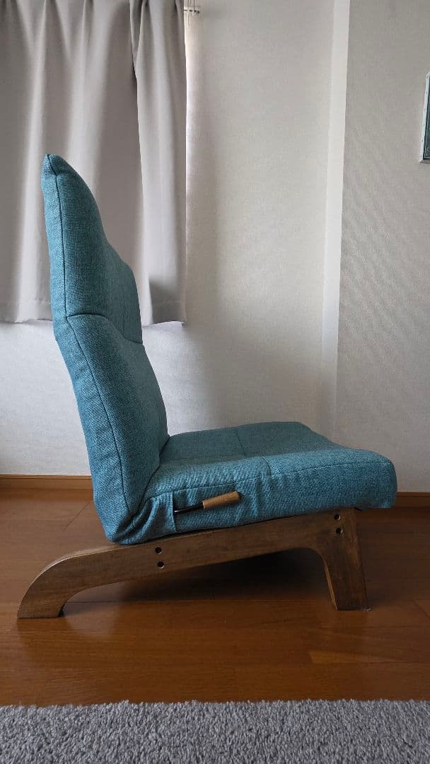 青いファブリックリクライニングソファ