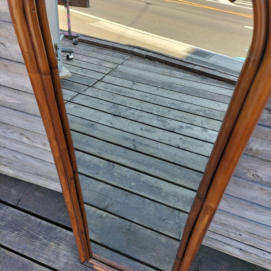 M♦ラタンミラー アンティークミラー アーチミラー 姿見 籐製