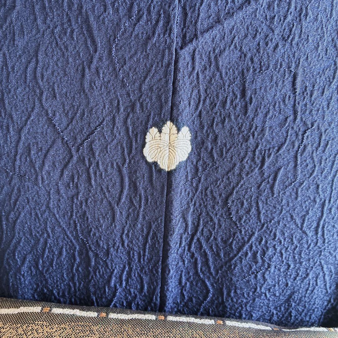 色無地　フルセット　着物　正絹　ブルー系　地紋　しつけ糸付き　一つ紋　共布　N3