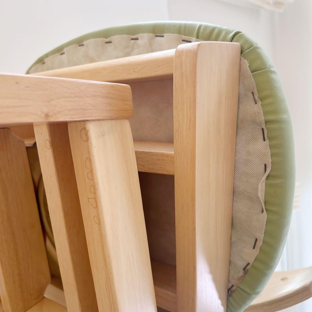 回転式ハイチェア　木製　曲木加工　天然木　無垢材　グリーン