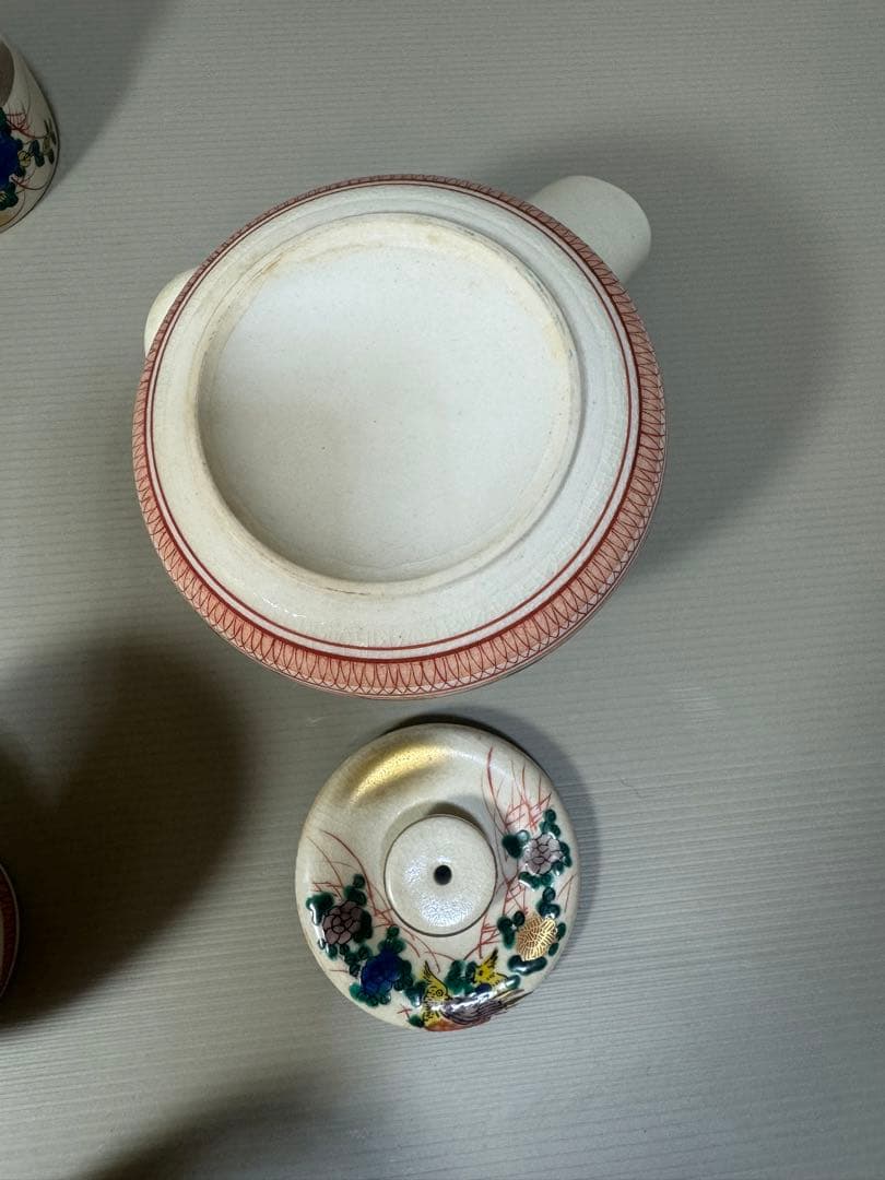 2256 九谷焼　茶器セット　急須1客　湯呑5客　茶櫃付き