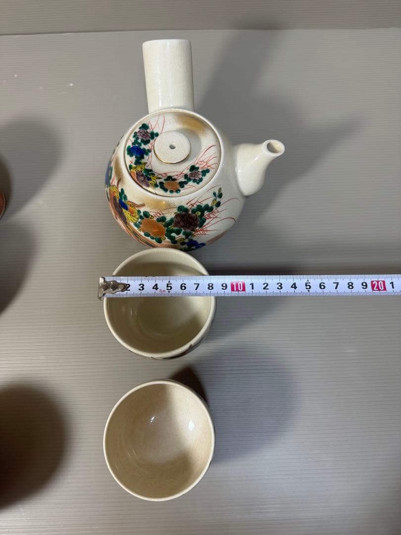 2256 九谷焼　茶器セット　急須1客　湯呑5客　茶櫃付き