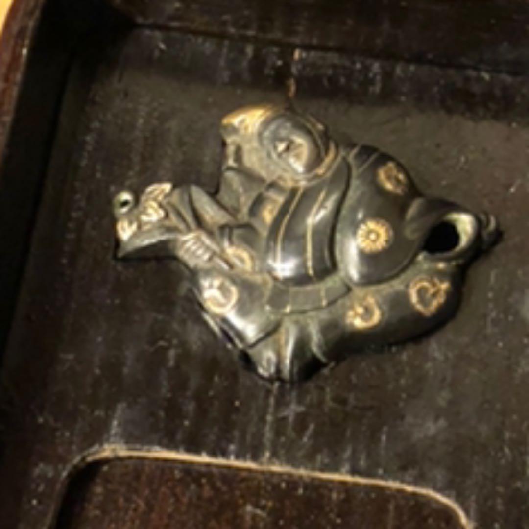 菊紋　銀金具中梨子硯箱　銀水滴