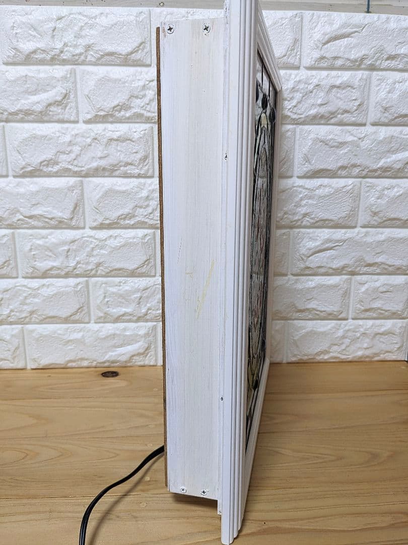 ステンドグラス　壁掛け　額付き　内部電球点灯付き