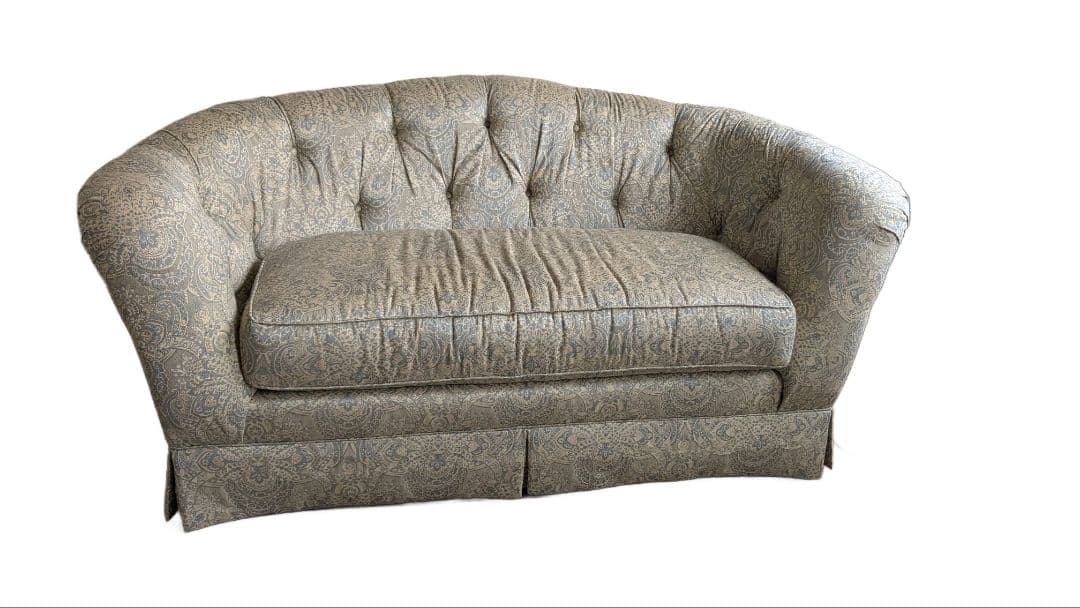 クラシック 2人掛けソファ／ペイズリー柄／ベイジュ、ライトブルー