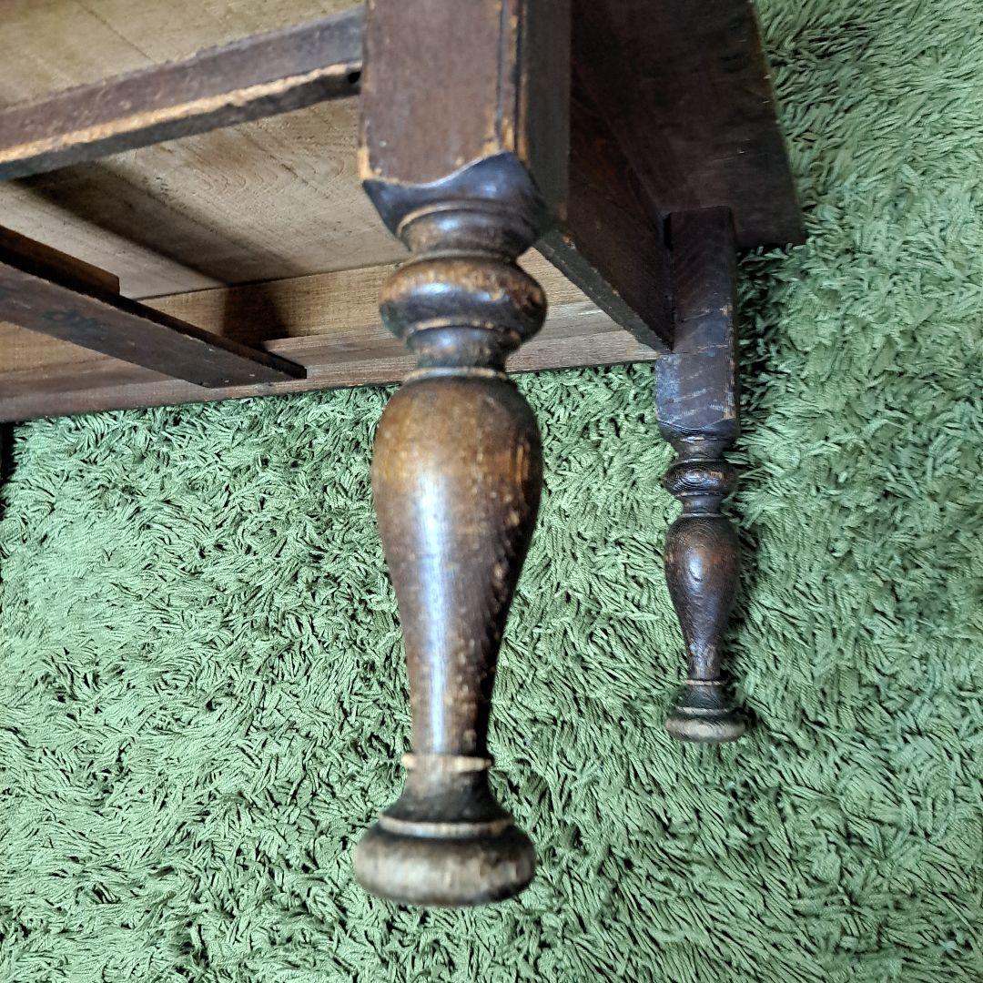 昭和レトロ　ヴィンテージ　木製　文机　飾り台　天板一枚板　ろくろ脚