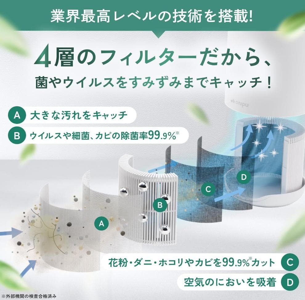 空気清浄機 消臭 8畳 【 日本企業開発 簡単操作】4層フィルター 花粉
