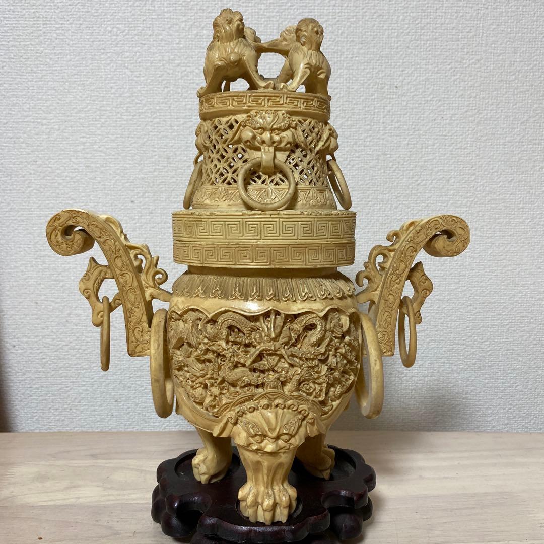 中国 香炉 アンティーク 古美術 骨董品 彫刻 匠の技 台座付 激レア 希少 壺