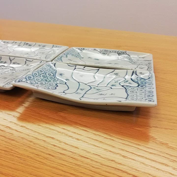 江戸天保年 伊万里染付　日本地図四角皿 五枚組②