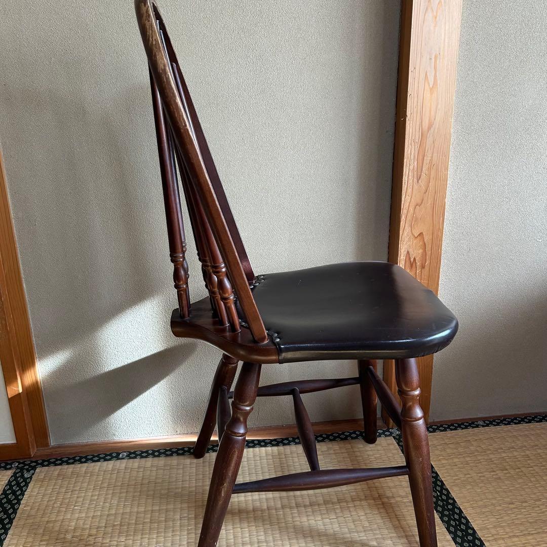 秋田木工 ビンテージ ダイニングチェア 木製 曲木椅子 レザー 鋲打ち