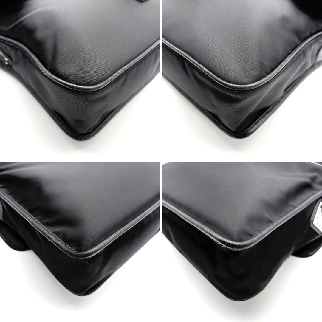 極美品 プラダ ショルダーバッグ フラップ 三角ロゴ 白タグ 斜め掛け ブラック