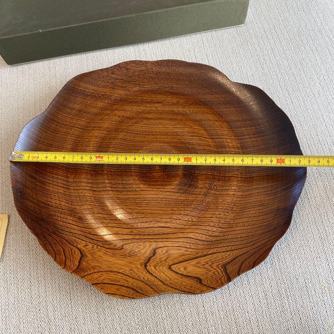 うるし塗装　木製波型皿 直径約25cm 箱付き