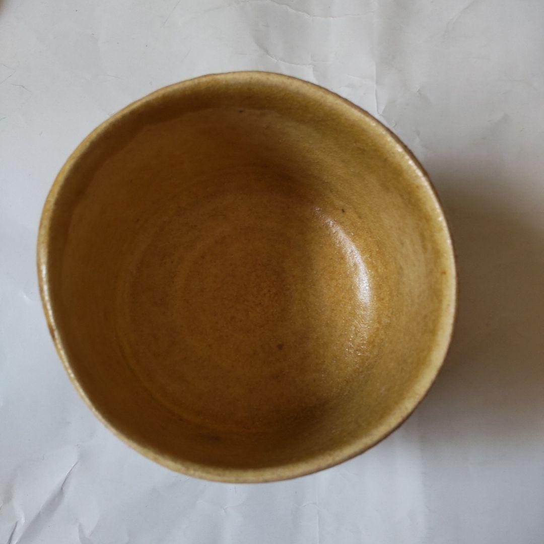 瀬戸 扇窯 三木念山 作 黄瀬戸茶碗 蘭絵 共箱 共布 栞 茶碗 抹茶碗 美品