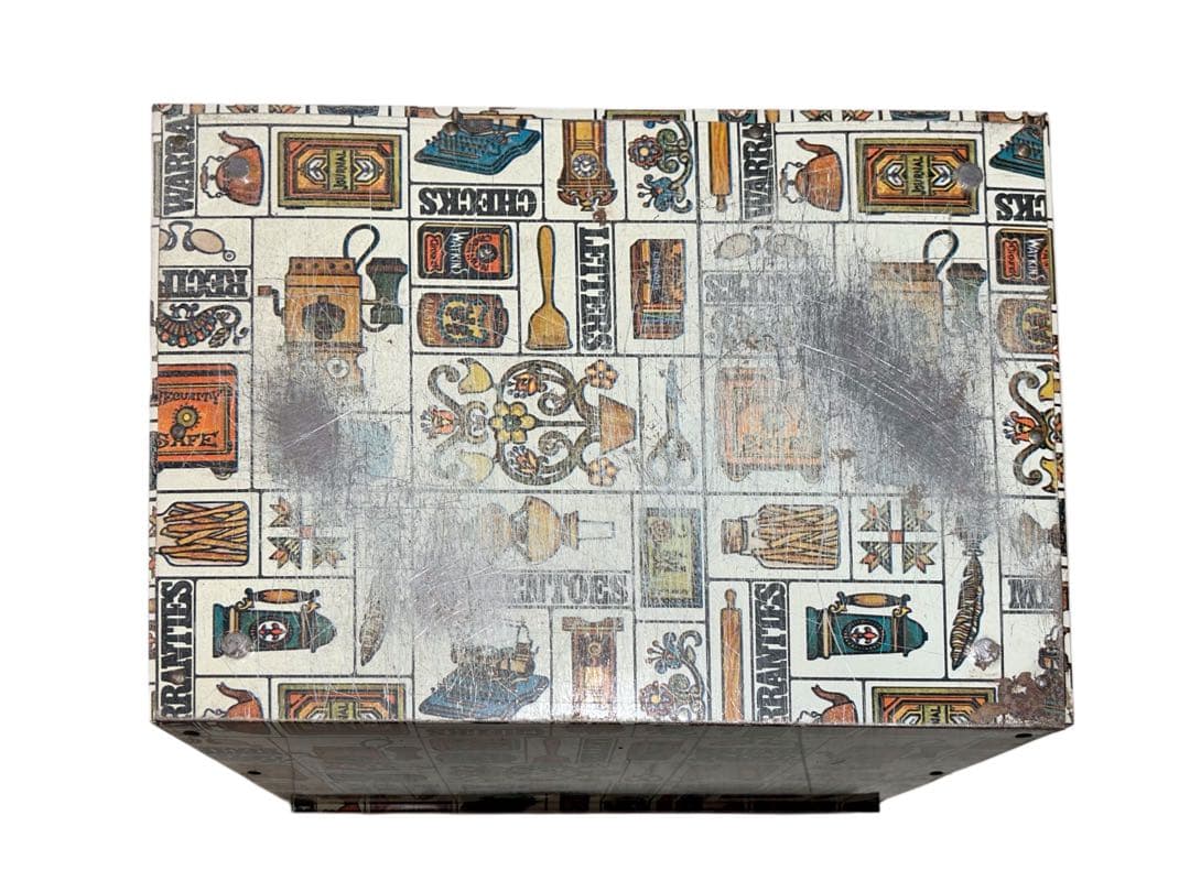 アンティーク 雑貨 70s ビンテージ 総柄 メタルボックス USA 小物入れ