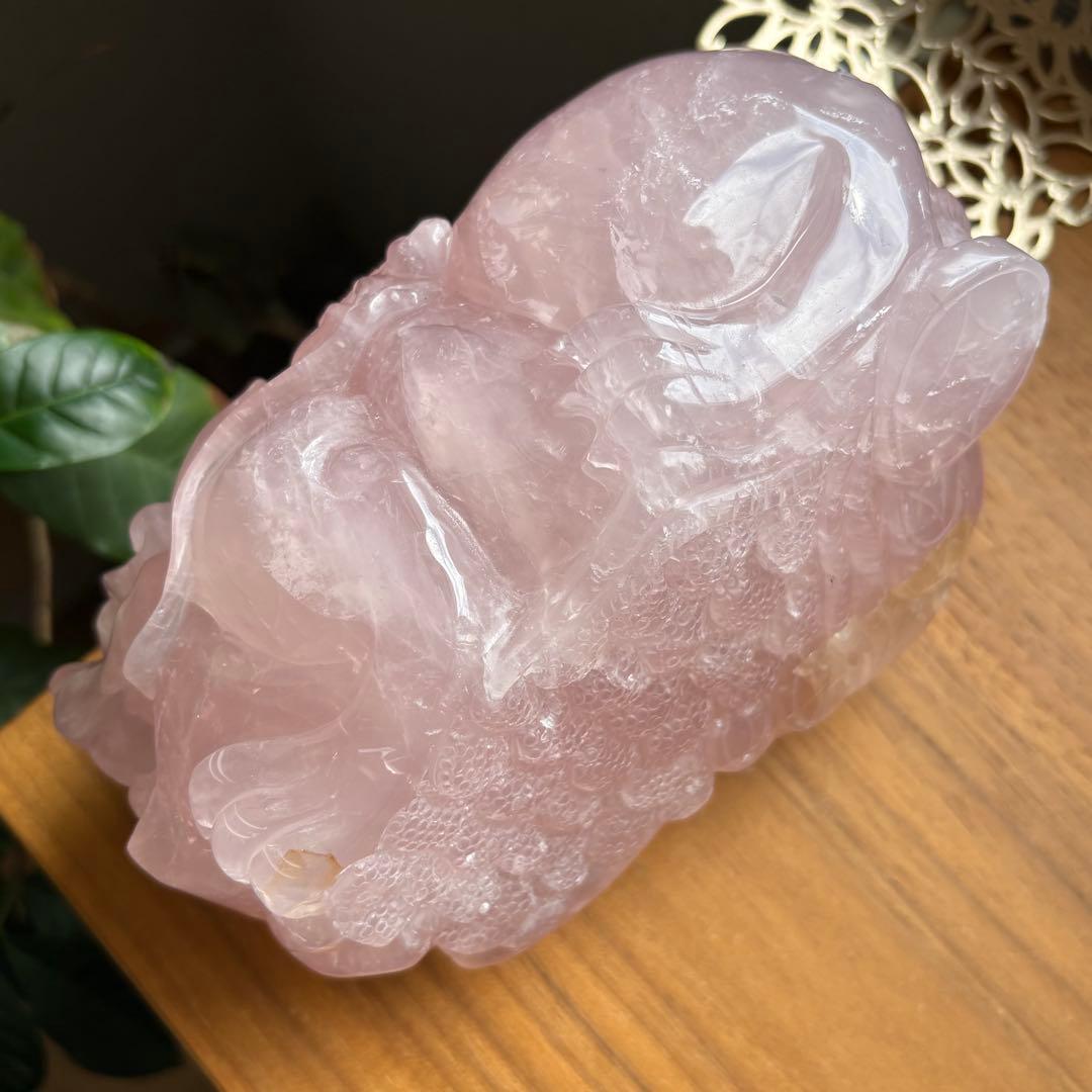大型サイズ 天然石ローズクォーツ 貔貅（ひきゅう）置物2.8kg