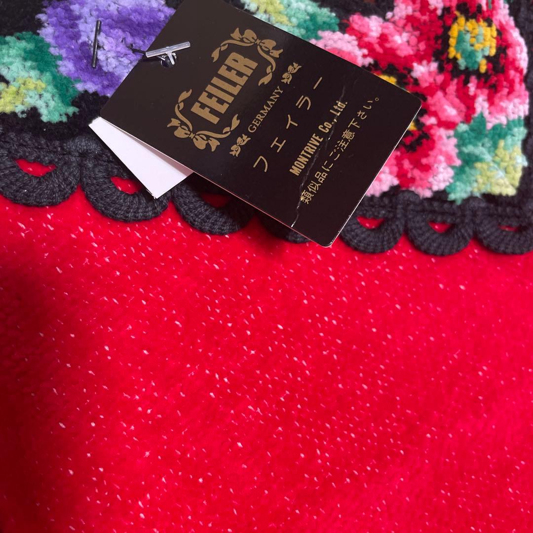 新品タグ付き☆フェイラー シュニール織 エプロン レッド 花柄