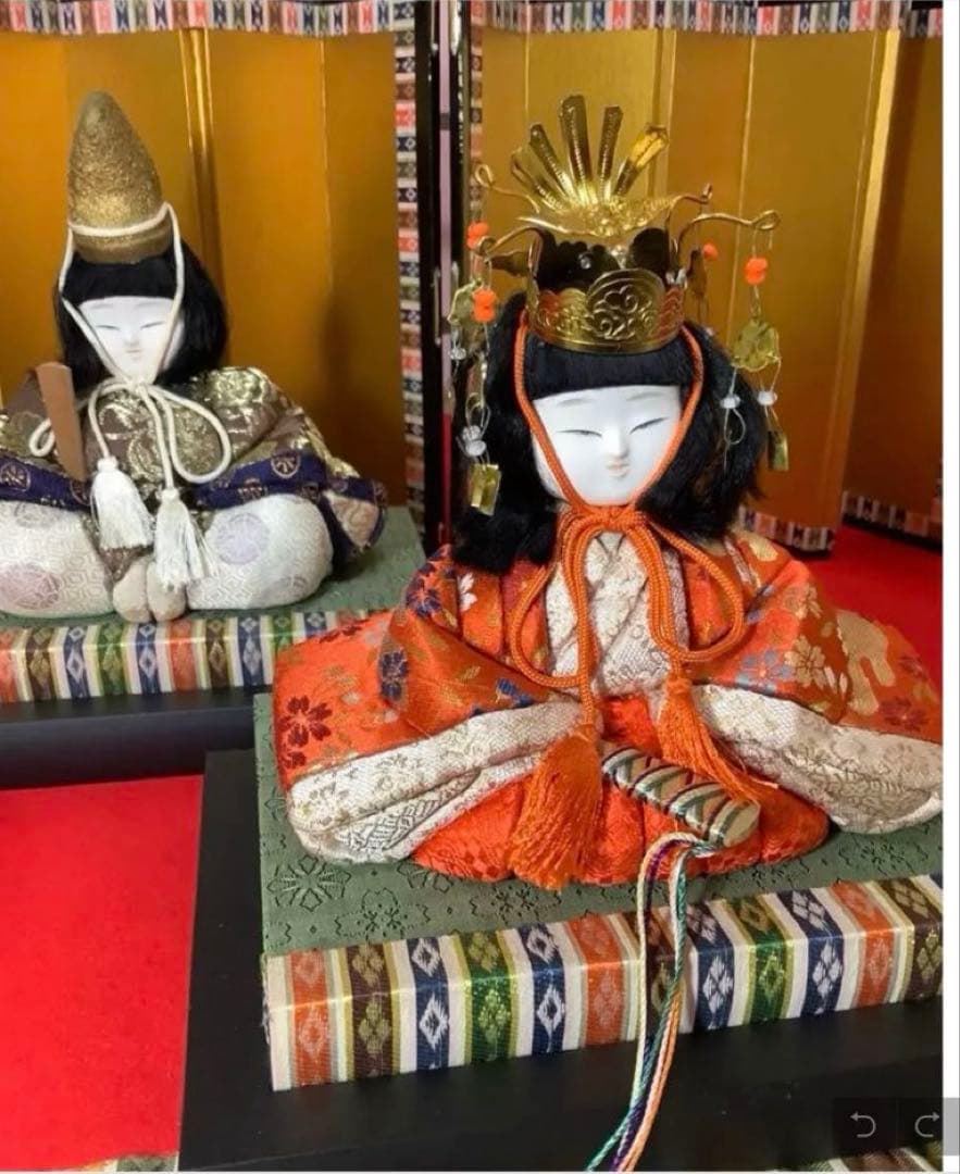 【木目込み人形】 雛飾りセット ①親王飾り② 木製親王台③小型屏風④小型ぼんぼり