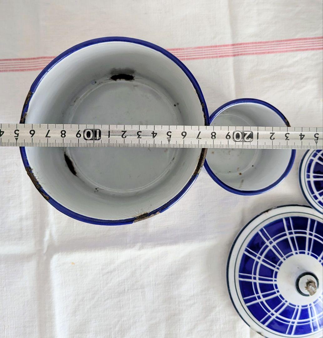 フランス BB社 ホーロー キャニスター フルセット青と白のチェック柄