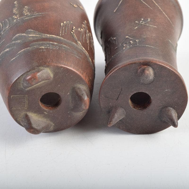 中国　鎧画軒　朱泥　漢詩山水文　鉢　4点まとめて　V　8948