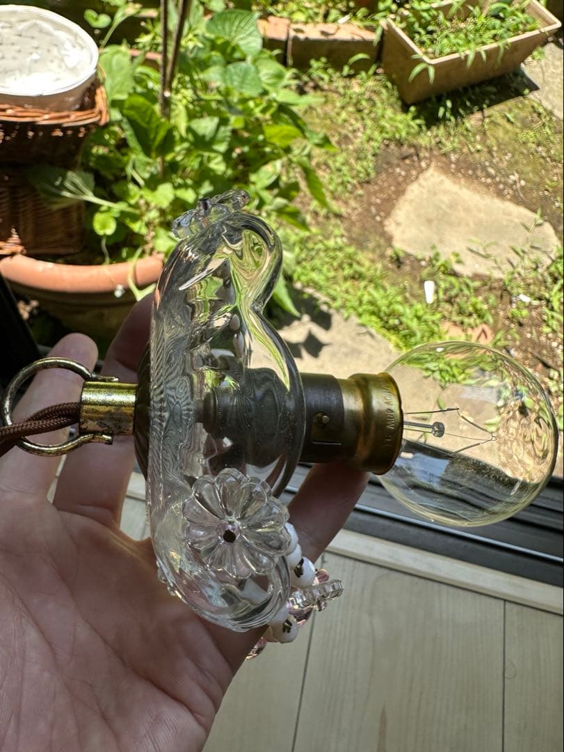 20's フランス アンティーク ピンクムラーノガラスの可愛いミニシャンデリア＊