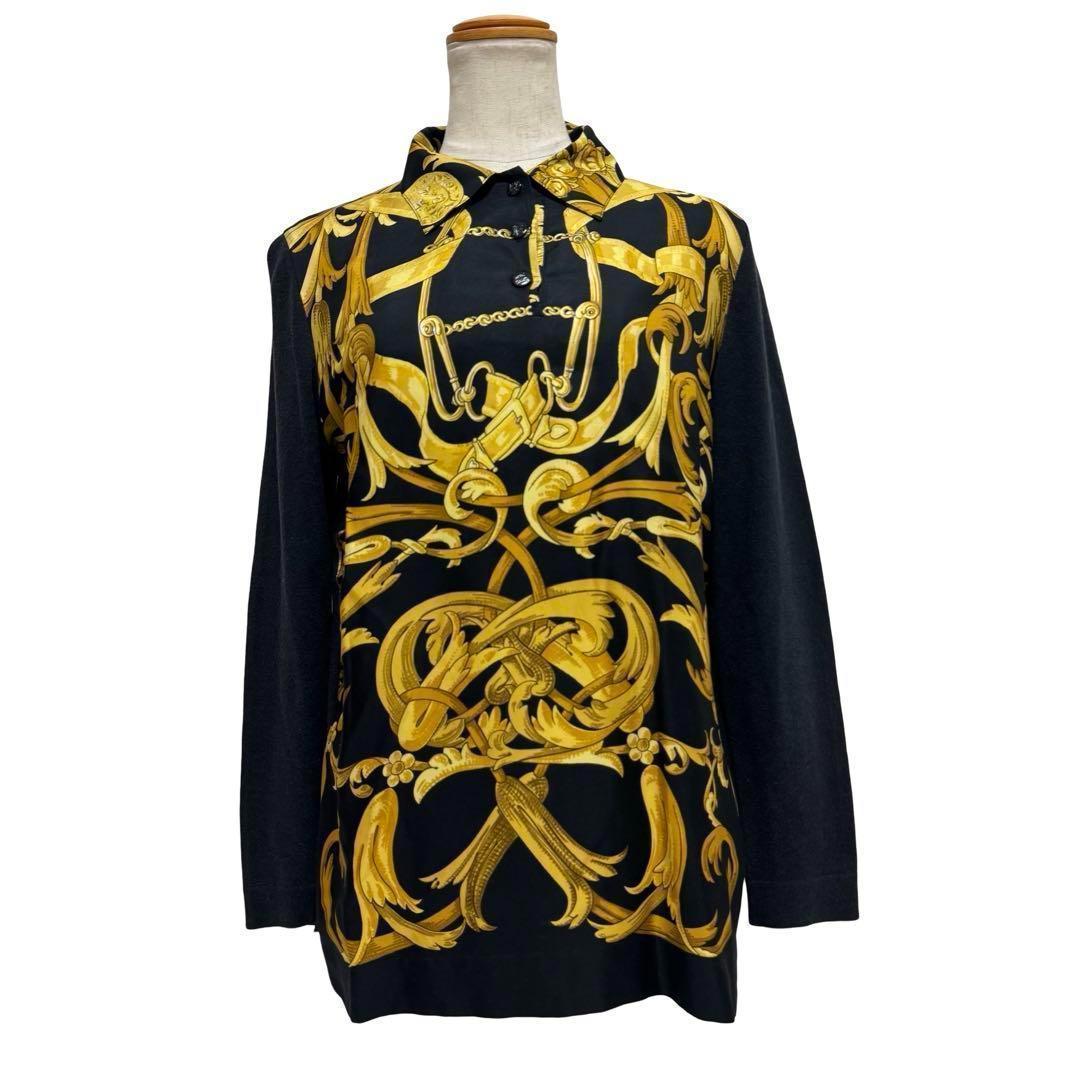 HERMES シャツ シルク カシミヤ ニット 表記XS レディース 黄 金