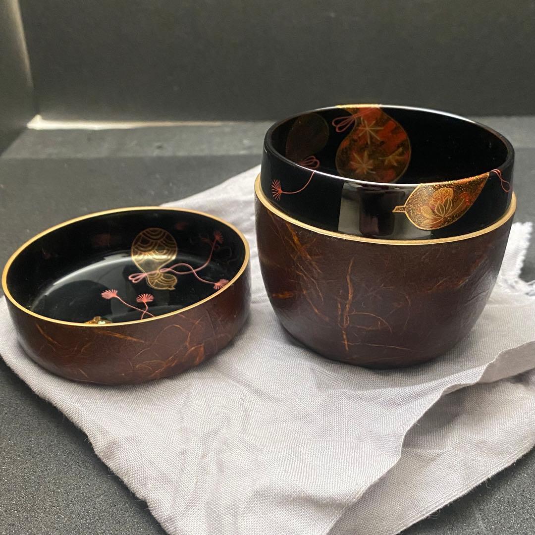 和紙貼六瓢蒔絵　大棗　瓢箪 麗子作　和紙貼　茶席