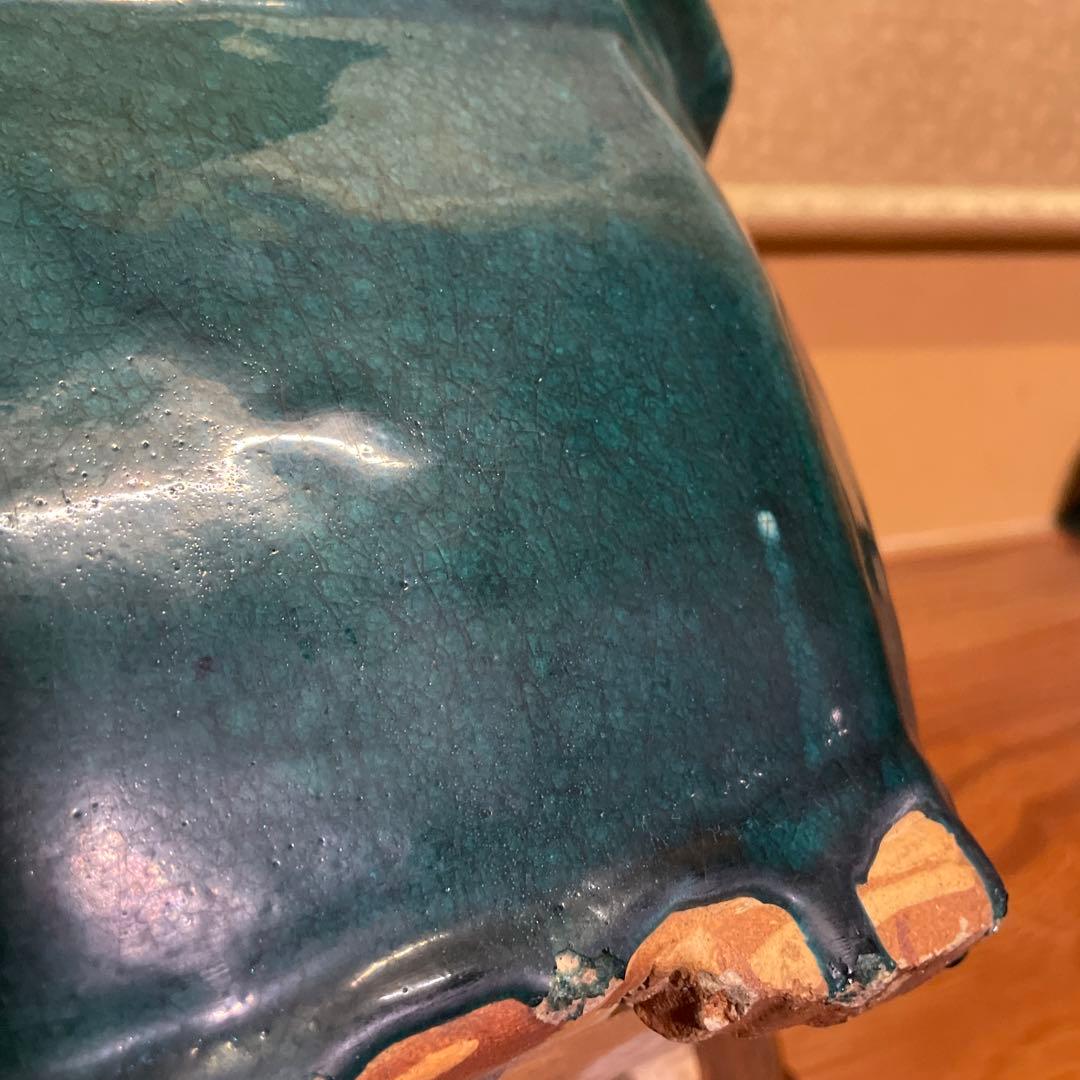 盆栽鉢 陶器製 八角形 釉薬 広東鉢 大型