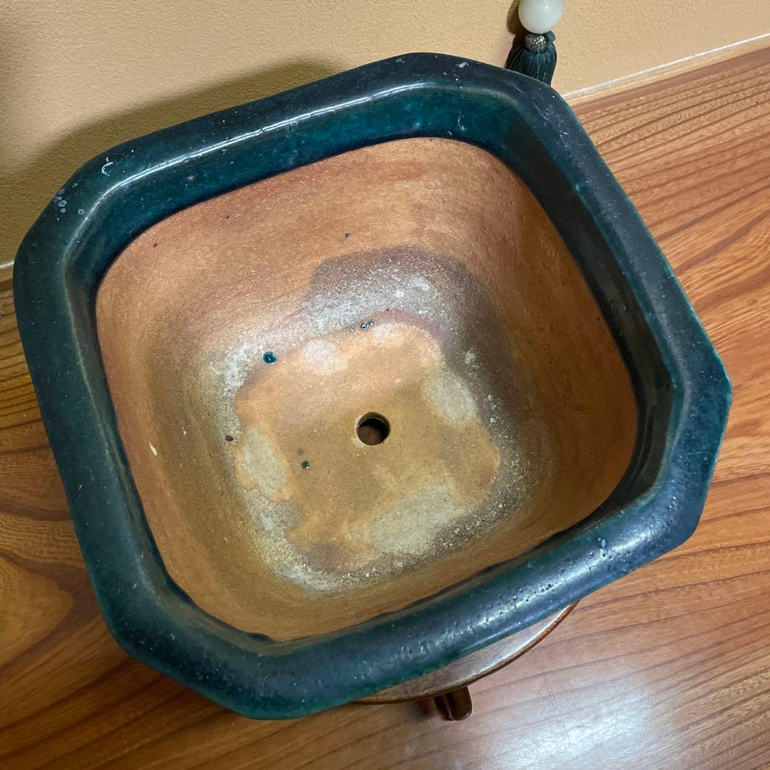 盆栽鉢 陶器製 八角形 釉薬 広東鉢 大型