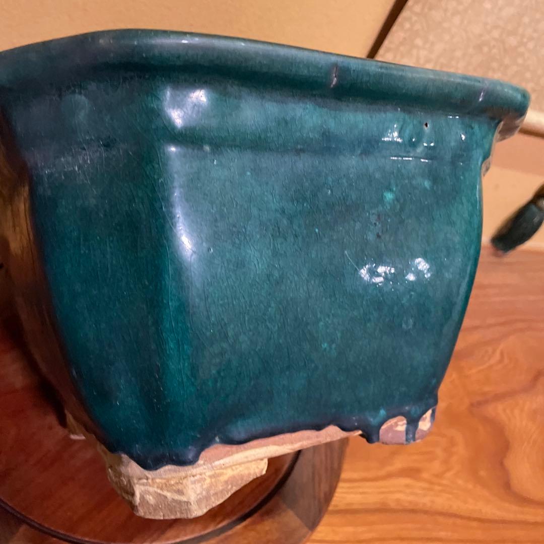 盆栽鉢 陶器製 八角形 釉薬 広東鉢 大型