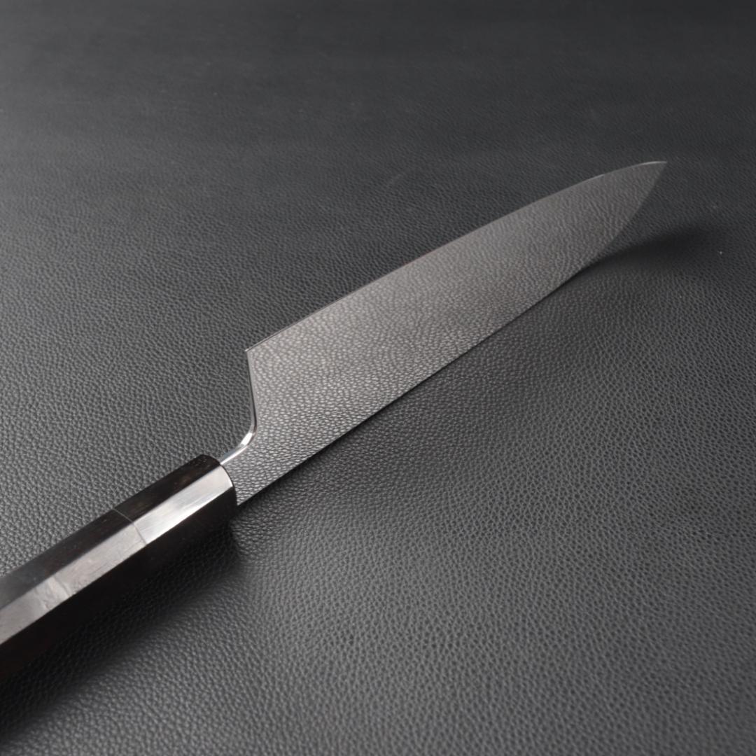 11038牛刀7寸家庭用 業務用 刺身包丁 鏡面仕上げ 両刃 黒檀黒水牛角八角柄